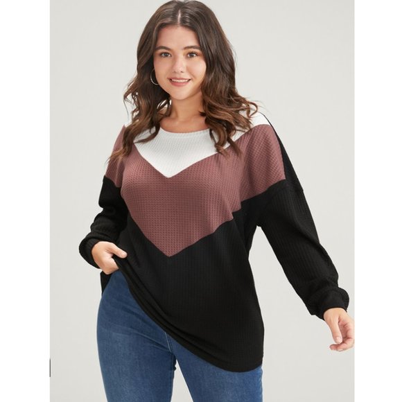 BloomChic Tops - NWT BloomChic Multicolor Colorblock Contrast Waffle Knit Sweatshirt Size 10/M